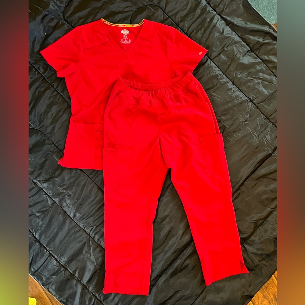 Red Petite Dickies Women's Scrub Set
